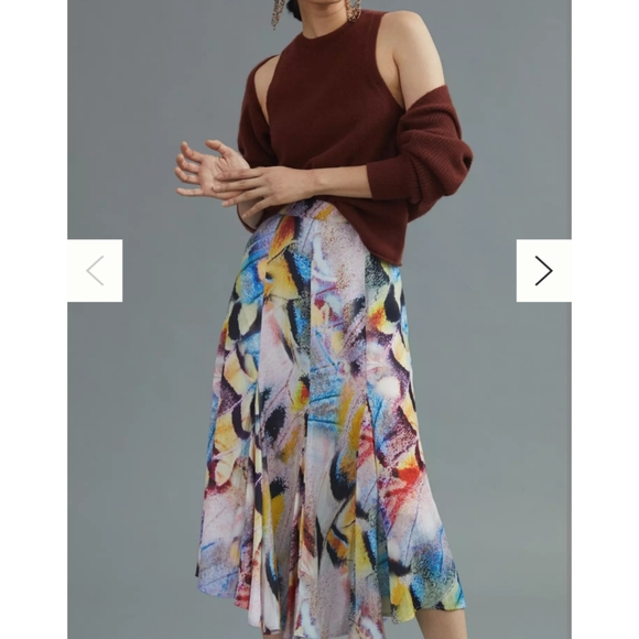 Anthropologie A Line Watercolor Midi Skirt - Picture 2 of 8